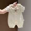 Stylish Floral Infant Romper Cream Tone Doll Collar Thin Breathable Summer Girls Daily Outdoor Suit
