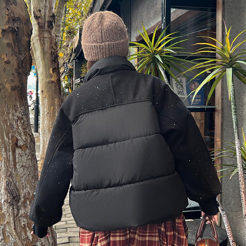 Padded Clothes Fashion Short Women's Winter New Foreign Style Small Fragrant Woolen Splicing Warm Padded Jacket Jacket Padded Clothes
