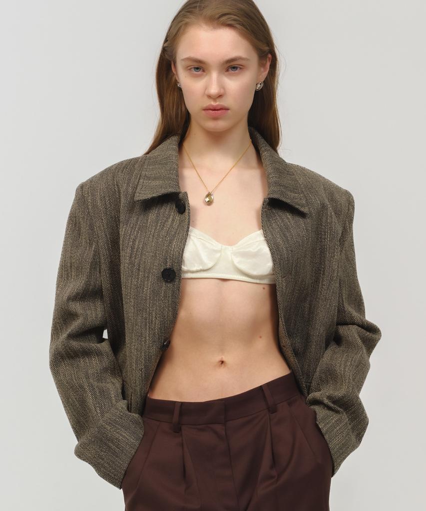 Moonsun Unisex, Tweed Crop Jacket / Beige Mix