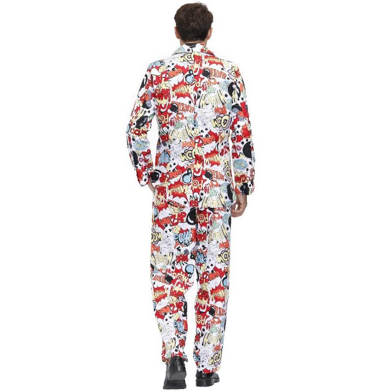 M-XL Men's Print Craze Suit Clown Costume, Halloween Holiday Disco Suit for Men