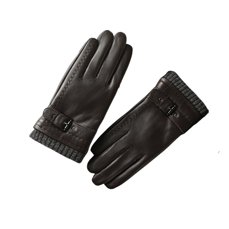 Light Luxury Men Genuine Driving  Gloves Leather Touch Screen Black Real Sheepskin Thin  Business Brown Warm Fleece Gloves