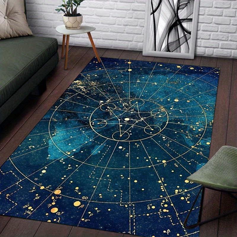 Starry Sky Constellation Rug - Large Area Rugs for Living Room, Blue Galaxy Carpet with Zodiac Signs, Modern Home Decor