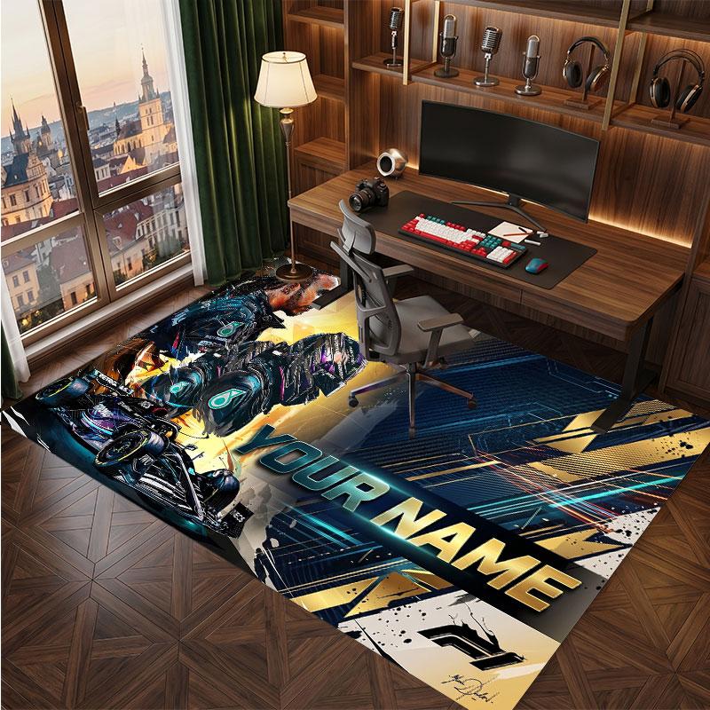 Lewis Hamilton Personalisierter Kristall-Samt-Teppich, Benutzerdefinierter Namens-Text Weicher Anti-Rutsch-Teppich für Wohnzimmer Schlafzimmer