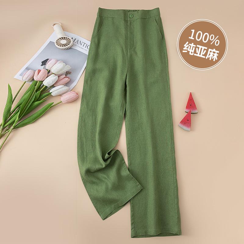 2026 New Style High Waist Pure Linen Wide-Leg Women's Pants - Thick Fabric, Good Drape, Cropped, Slimming, Casual Straight Leg.