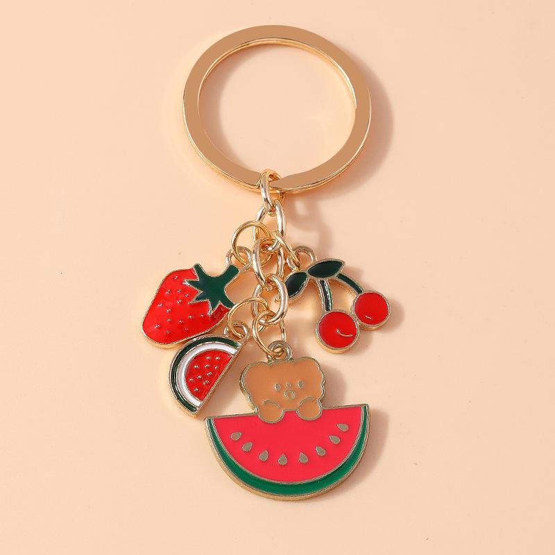 Cute Enamel Simulation Fruit Keychain Grape Watermelon Key Rings for Women Girls Handbag Pendants DIY Jewelry Gifts