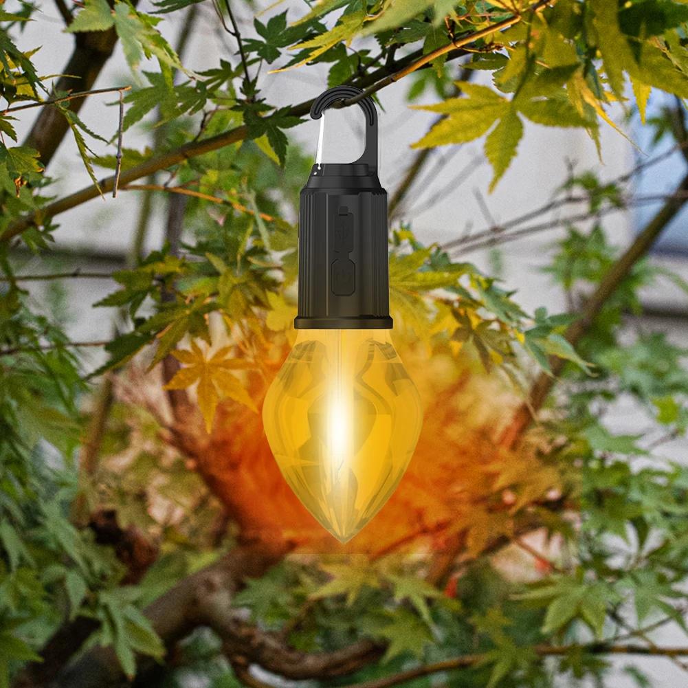 LED Camping Light Type-C USB Rechargeable Waterproof 400mAh 100LM Tent Light with Hook 3 Modes Outdoor Lighting