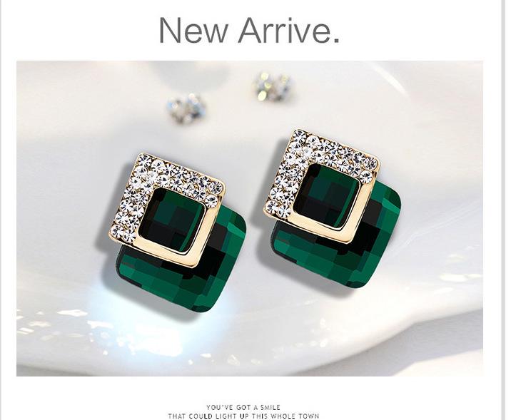 

Сережки з срібною голкою S925, корейські геометричні квадратні кристали для жінок зелений