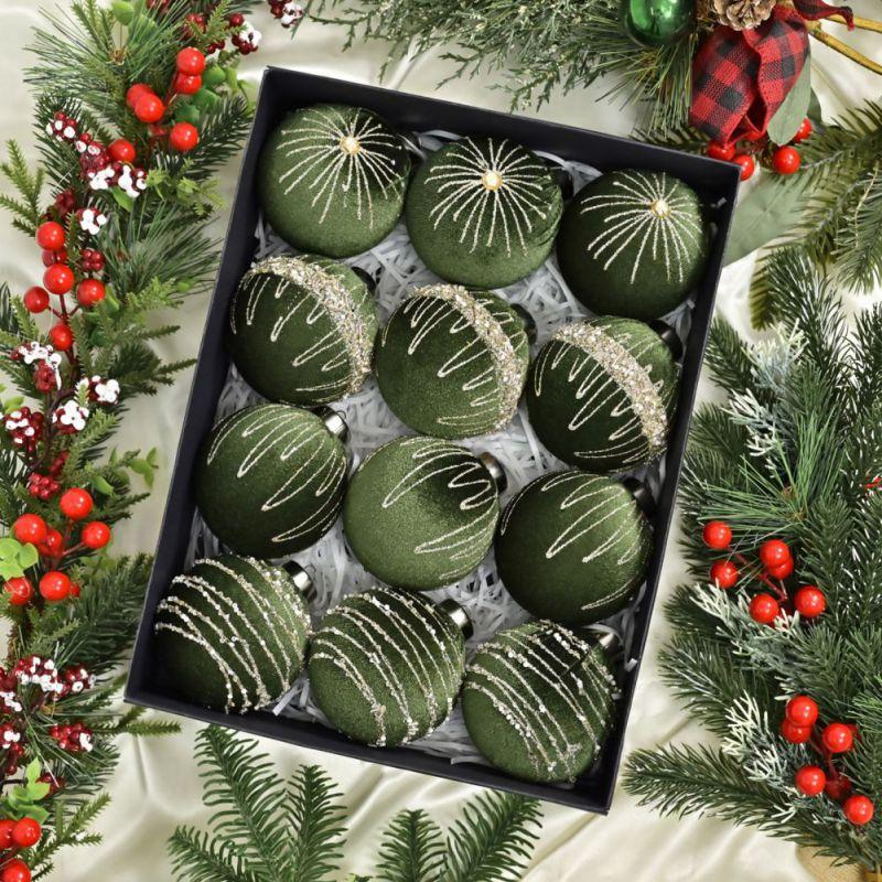 8CM Velvet Christmas Ball Pendant 3.2INCH Hanging Christmas Tree Decoration Ball Hot Stamping Star Christmas Ball