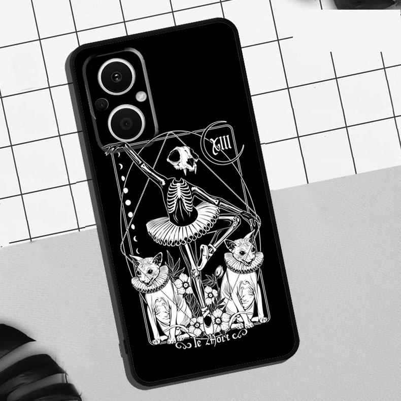 Death Tarot Cat Case For OPPO Reno 13 12 11 F 8T 7 8 10 Pro OPPO Find X8 Pro X6 Pro X3 X5 Lite Cover Coque