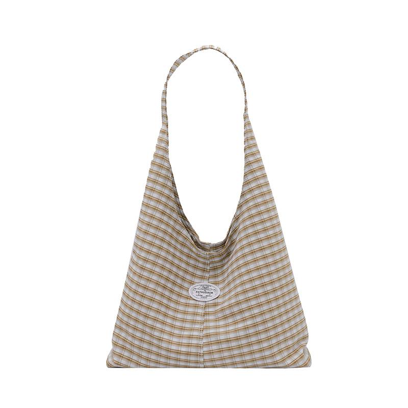 Korean StyleinsNew style casual and sweet plaid canvas shoulder shopping bag, fresh and versatile for daily use, underarm bag