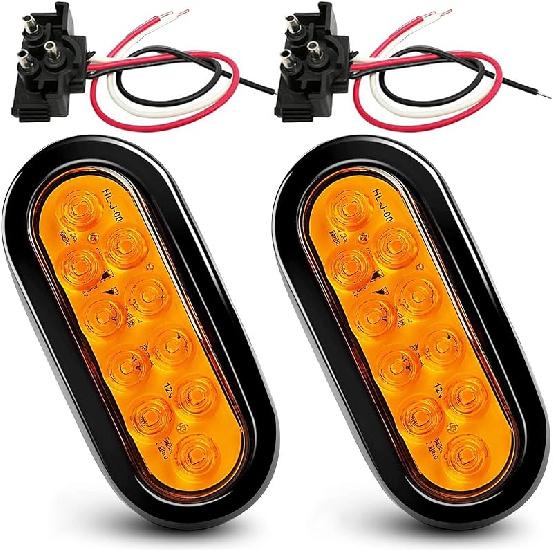NEW SUN 6 Inch Oval LED Trailer Lights - 21 LED Ultra Bright Tail Light Kit With Surface Mount Grommets, Watertight 3-Prong Plug Reverse IP 67