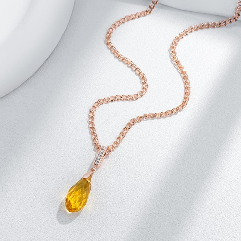 Roségoldfarbene Halskette mit gelbem Kristallanhänger für Damen, Naturzirkon-Accessoires, Hochzeitsparty, Vintage-Schmuck