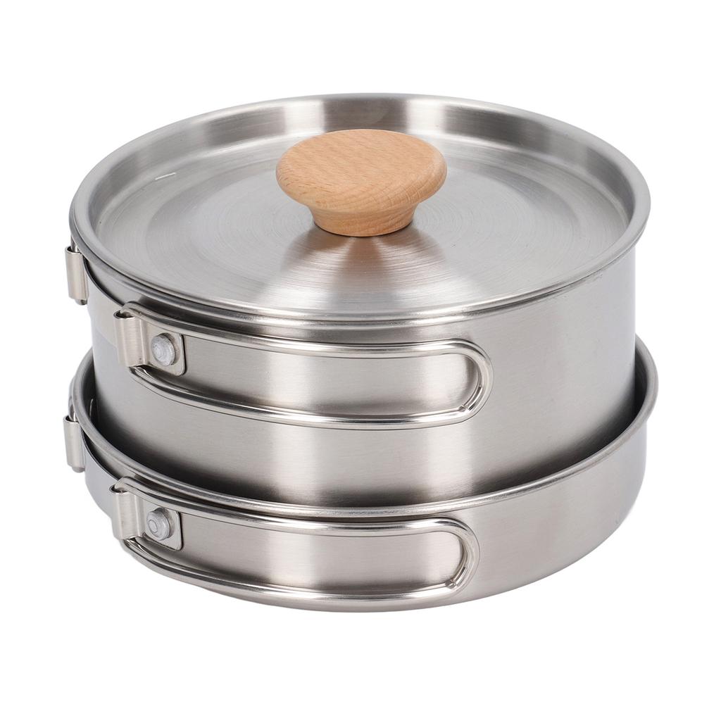Cooking Pot and Pan Set 304 Stainless Steel Portable Camping Cookware Mess Kit with Storage Bag for