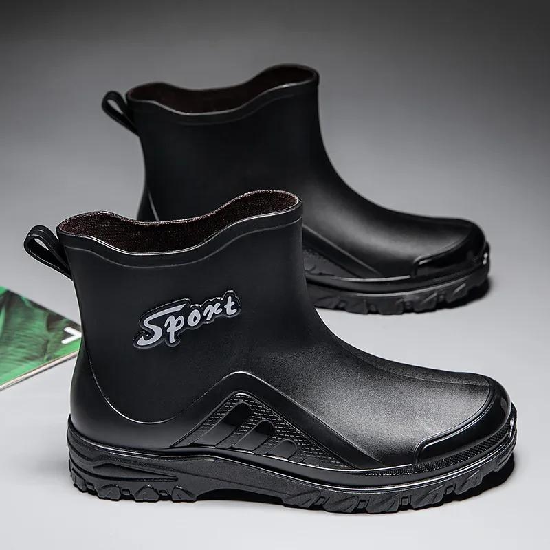 Men's Fashionable Anti Slip Midsole Rain Boots, Outdoor Waterproof and Wear-resistant Thick Soled Work Rain Boots, Fishing Shoes