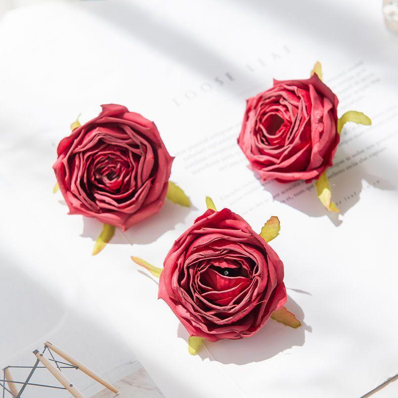 Große gerollte Kanten Rosenkopf Handgemacht DIY Künstliche Rosen Blumen Schößchen Hochzeitsblume Künstliche Requisiten Dekoration Kunstblumen