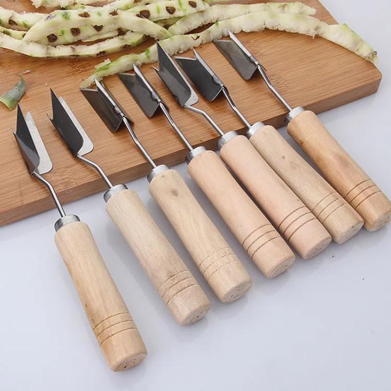 1Pcs Non-Slip Handle Pineapple Shovel Stainless Steel Pineapple Knife Portable Fruit Peeler V-Shaped Tools Manual Food Processor