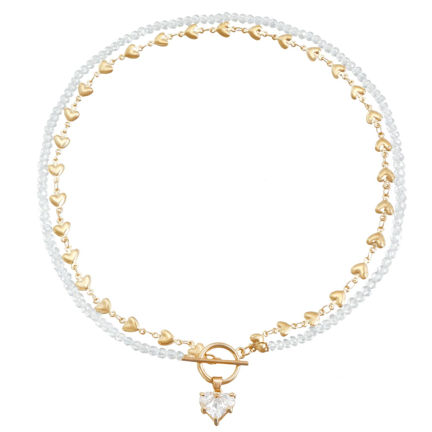 

Двухслойное колье-чокер из хрустальных бусин в форме сердца для женщин, подвеска Любовь , застежка OT, для вечеринки, бохо-украшения, аксессуары