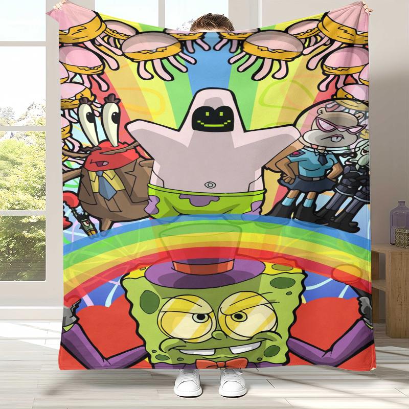 Funny S-SpongeBob Patrick Star Cartoon Flannel Blanket,Ultra Soft Warm Plush Throw for Home Bedroom Bed Sofa Cover Camping gift