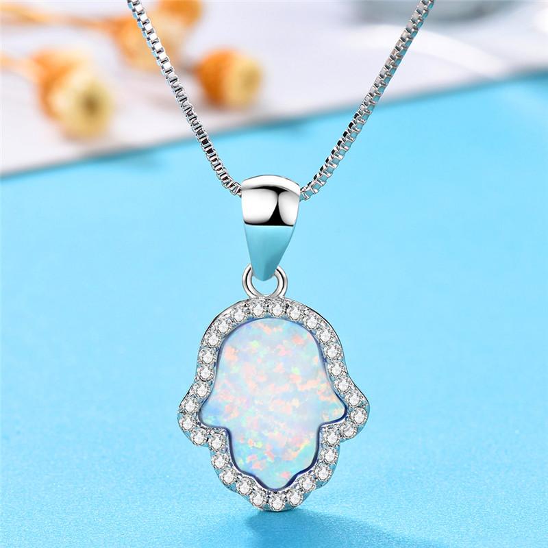 Boho Female Cactus Pendants Necklaces Fashion Silver Color Blue White Fire Opal Wedding  For Women