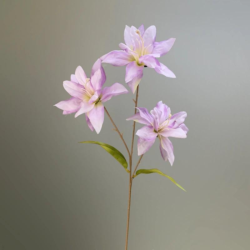 2PCS 3 Heads Lily Artificial Flowers Real Touch Fake Flower for Wedding Home Party Table Centerpieces