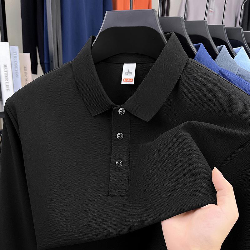 Spring And Autumn Long Sleeve Men'S Polo Shirt Breathable Solid Color Lapel Casual Loose Versatile T-Shirt Top