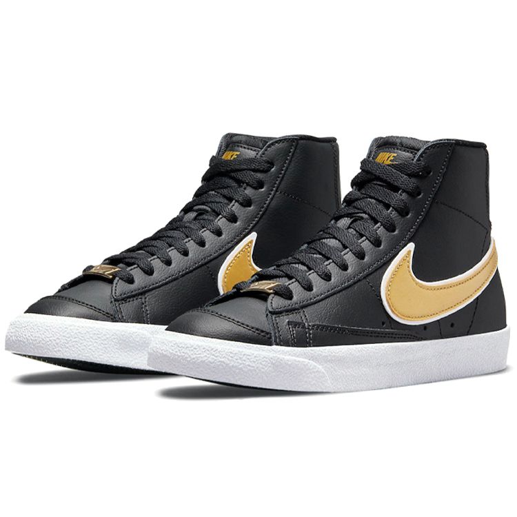 Nike Blazer Mid 77 Essential Black Metallic Gold Women Sneakers White DH0070-001