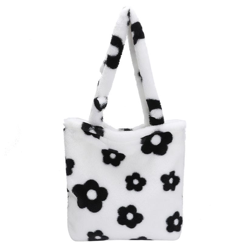 Plush women's bag flower 2025 casual new simple handbag casual fashion shoulder tote bag