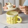 Cremiger Welpe Besonders Schöne Frühstückstasse mit Deckel Löffel Große Kapazität Tasse Niedliche Kindertasse Keramik