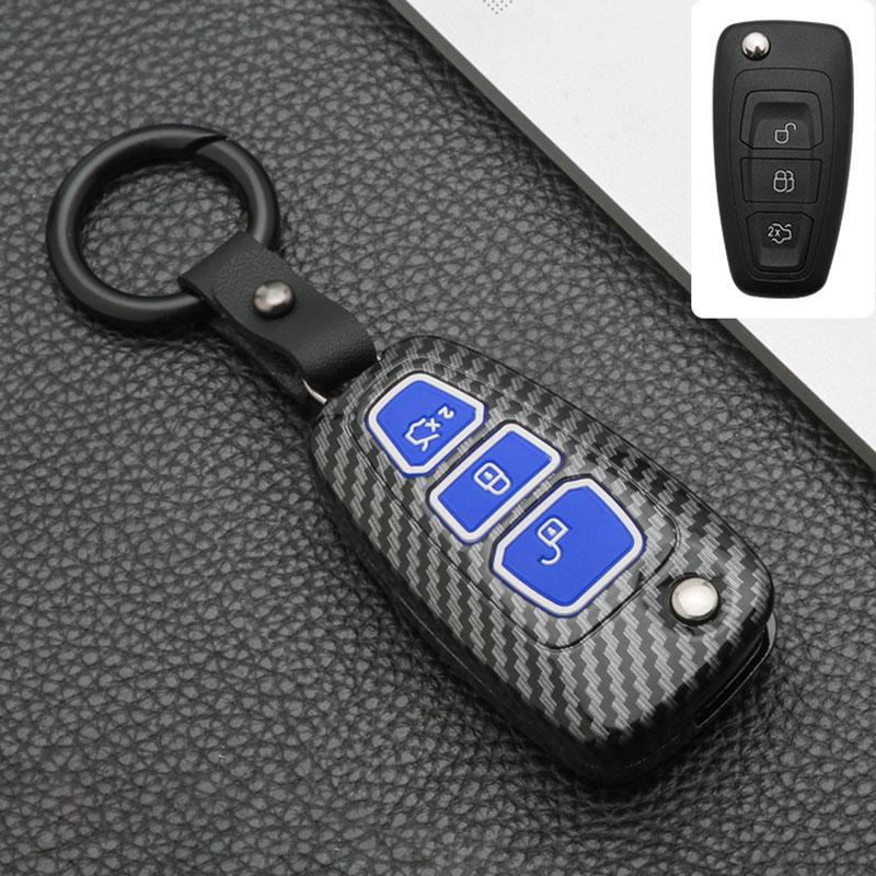 Carbon Fiber Abs Car Key Case Cover For Ford Fiesta Ranger C-Max S-Max Focus 3 4 Galaxy Mondeo Transit Tourneo Custom Mk3 Mk4