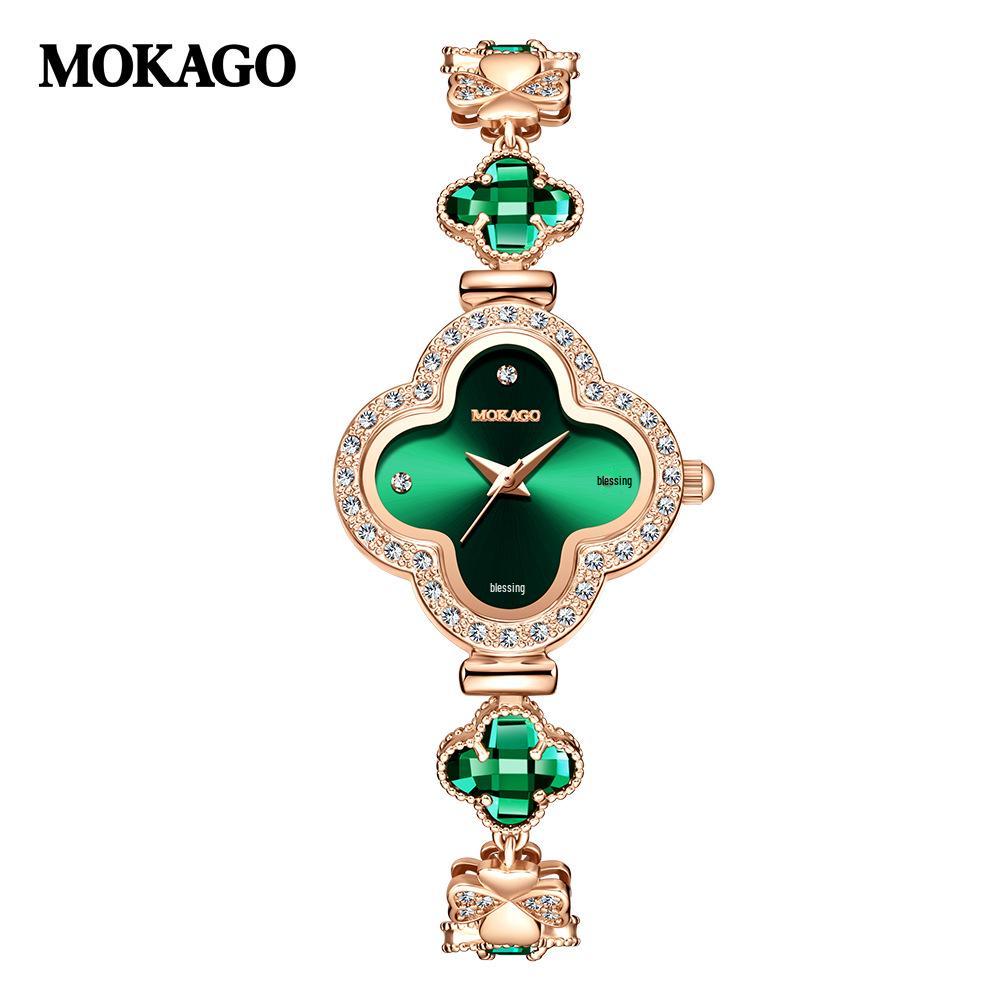 Mokaka Retro Four-Leaf Clover Women s Wristwatch with Crystal Diamond Accents