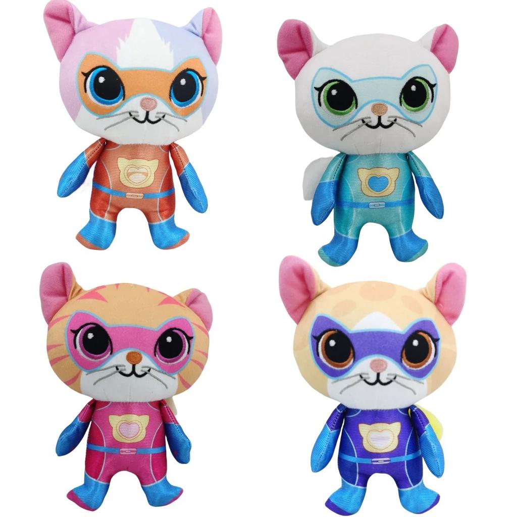 4 stk SuperKitties Plysj Utstoppede Dyr Heltegruppe, Gave til Barn Plysj Kasteputer som Leker for Barn, Bursdagsfestgaver