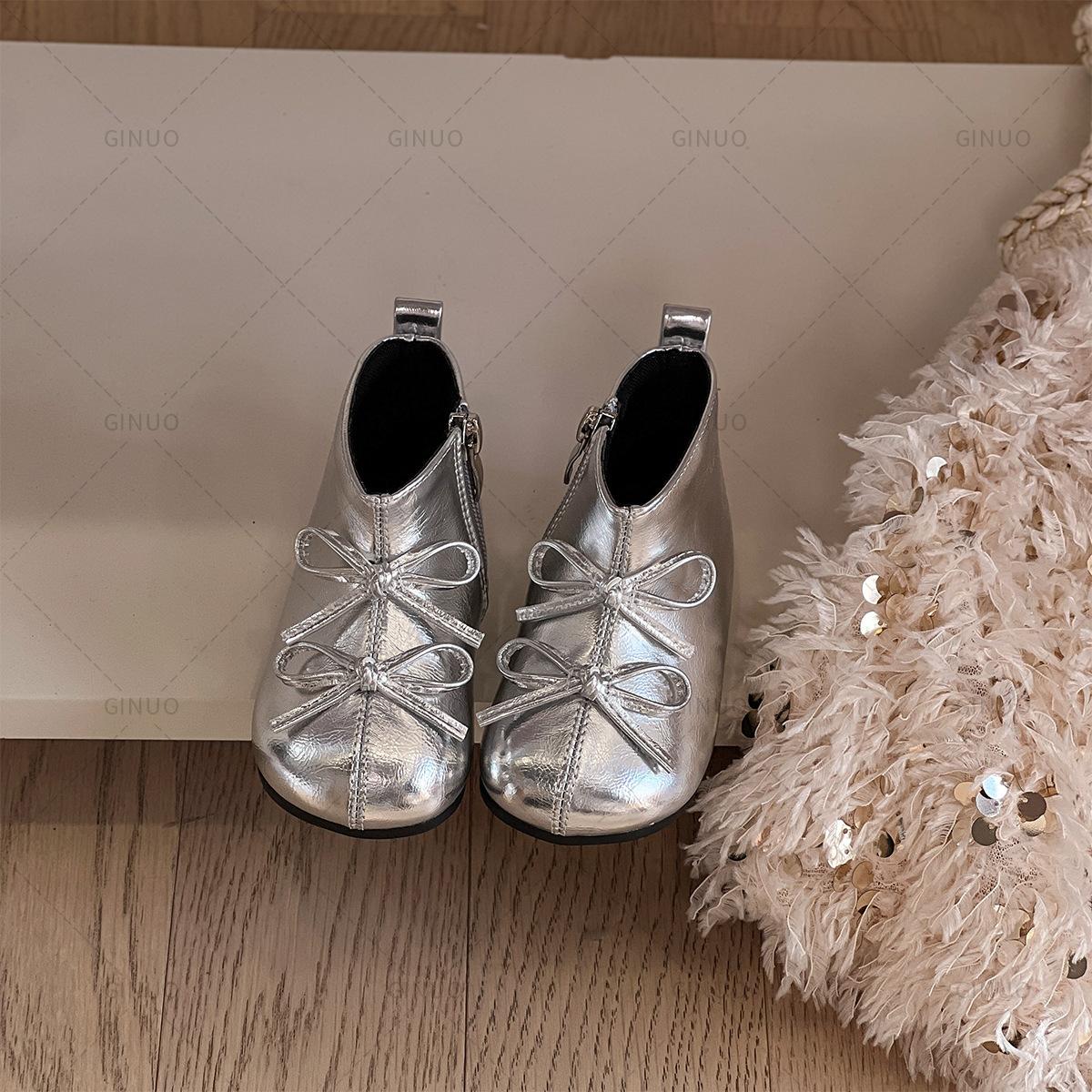 

Girls Korean-style retro patchwork children s bowknot Martin boots, new autumn and winter short boots for girls and toddlers 16