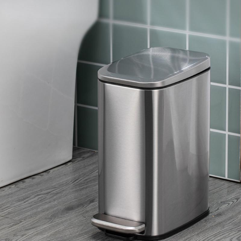 Stainless Steel Rectangular Trash Can 6L Bathroom Waste Bin with Odor Control Seal Lid Slip Resistant Base Home Supply