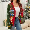 BITCED Fall/Winter Long-Sleeve Knit Cardigan Christmas Sweater Cardigan Color-Block Jacquard Christmas Sweater