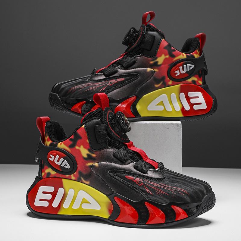 Boys' sports shoes autumn new fashionable and versatile mid-help foot protection lightweight leather surface waterproof youth basketball shoes men