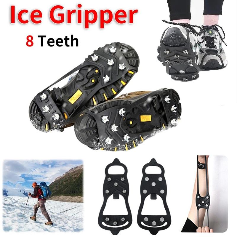 

8 Teeth Ice Gripper Spike Shoes Winter Outdoor Anti-Slip Hiking Mountain Climbing Shoes Crampons All Seasons Universal Equipment M for EU35-40