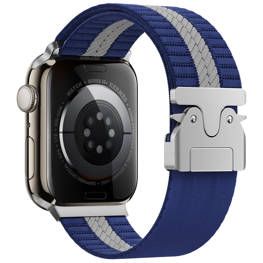 Nylon Watch Band for Apple Watch Ultra 3 2 1 49mm/Series 11 10 46mm/9 8 7 45mm/SE3 SE2 SE 6 5 4 44mm/3 2 1 42mm Stripe Design Parachute Buckle Strap