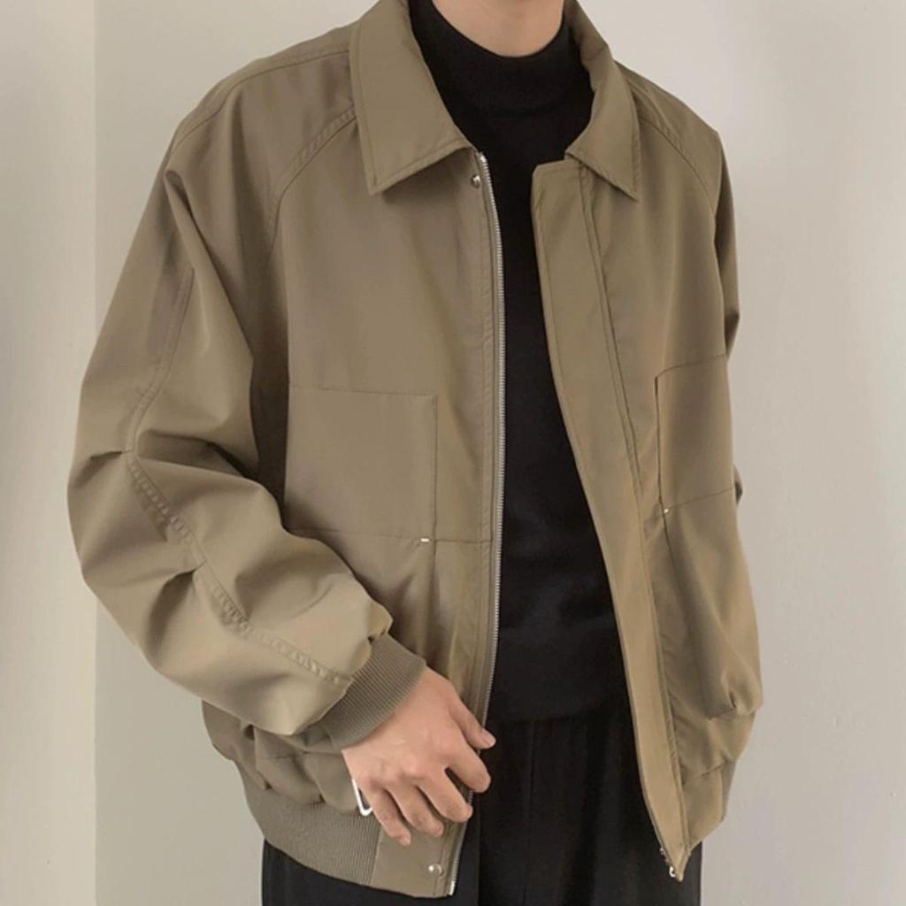 Men's Black Korean Style Loose Lapel Jacket for Spring and Autumn