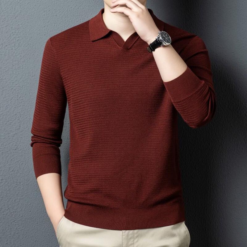 ROMON Men's Cashmere Blend Turn-Down Collar Sweater