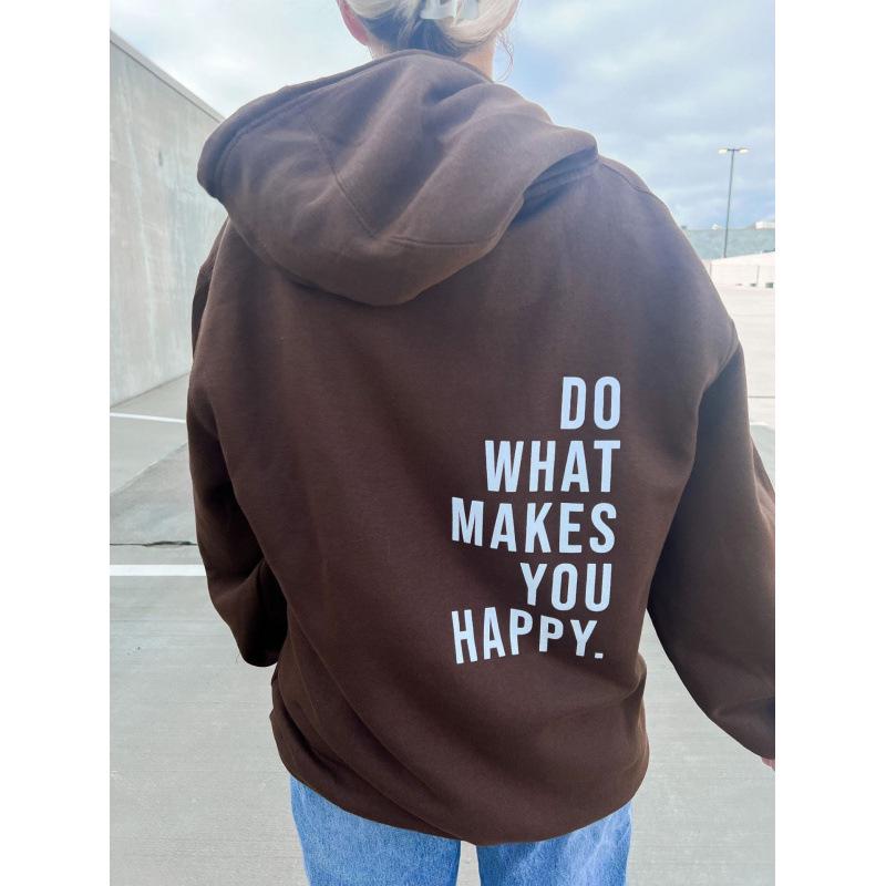 XS-5X Women's Retro Letter Print Drop Shoulder Hoodie