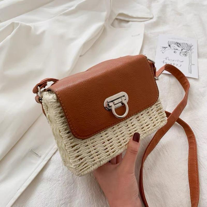 New summer straw bag shoulder braided bag high-end small square bag crossbody bag vacation beach bag for women