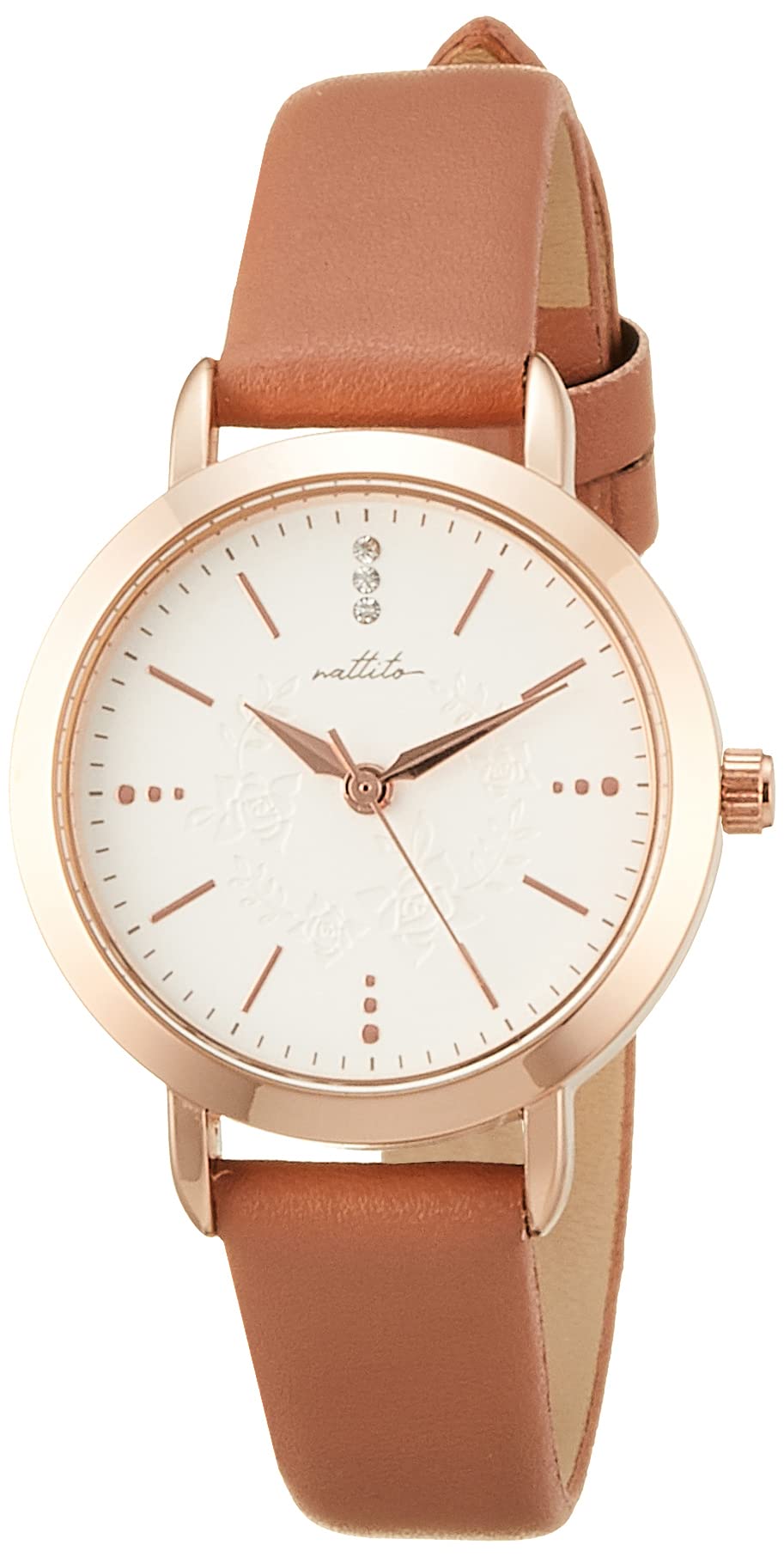 

[Fieldwork] Watch Analog Copage Waterproof Floral Pattern Pink Gold Leather Strap ST276-4 Women s Brown