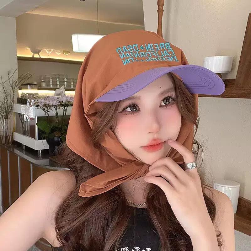 Korean Strap Headscarf Cap Pastoral Triangular Cap Women Summer Sun Protection Plaid Hip Hop Sun Visor