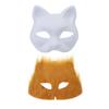 Paintable Cats Face Mask with Furry Trim Adhesive Fabric Unpainted Masquerades Mask for Kid Adult Adhesive Party Mask