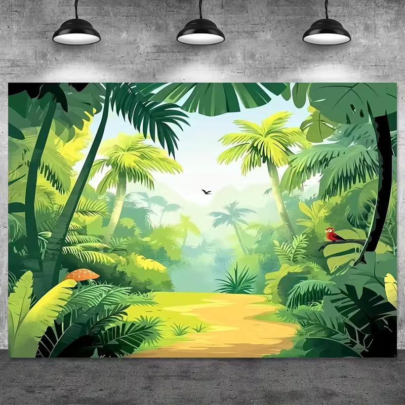 2D Photo Booth Background Cloth Tropical Forest Palm Tree Banner for Events