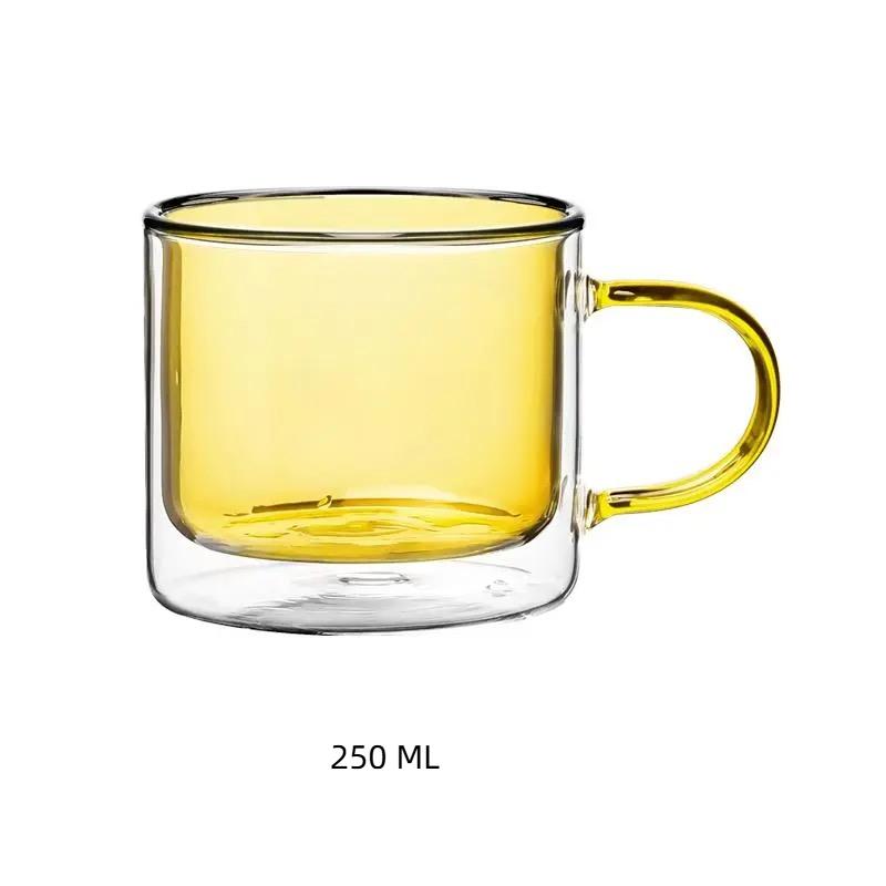 

Креативная кружка из цветного стекла с двойными стенками – термостойкая прозрачная чашка из боросиликатного стекла для чая, шампанского и пива жёлтый