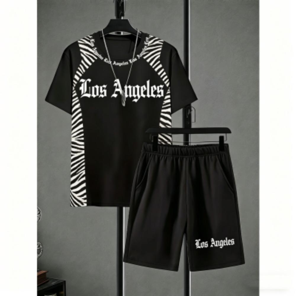 Men's Set Zebra Stripe Colorful Printed Men's T-shirt and Shorts 2 Piece Set Summer Casual Outdoor Men's and Women's T-shirt Sets