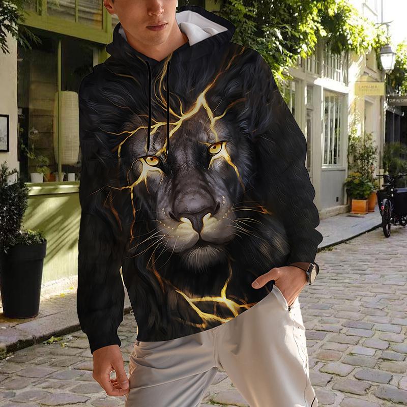 Осенняя новая 3D красочная мужская тонкая толстовка с капюшоном с принтом шрама льва — фото 5