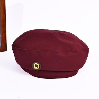 Koreanische Version Herbst und Winter Retro Hut für Damen Metall D Label Barett Großer Kopfumfang Lässig Vielseitig Malerhut Zeigt Kleines Gesicht