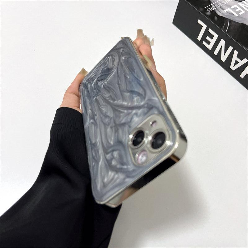 Luxusní gel s inkoustovým efektem, galvanicky pokovený stříbrný kryt pro iPhone 15 Pro Max 14 Plus 13 12 Pro 11 Kryt s komplexní ochranou proti pádu